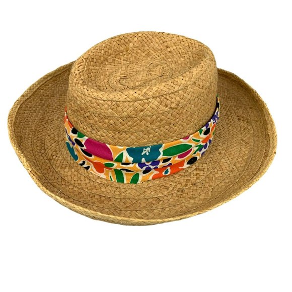 Vtg Biltmore Straw Hat With Floral Tropical Band Flower Colorful Soft L XL Large - Picture 1 of 8